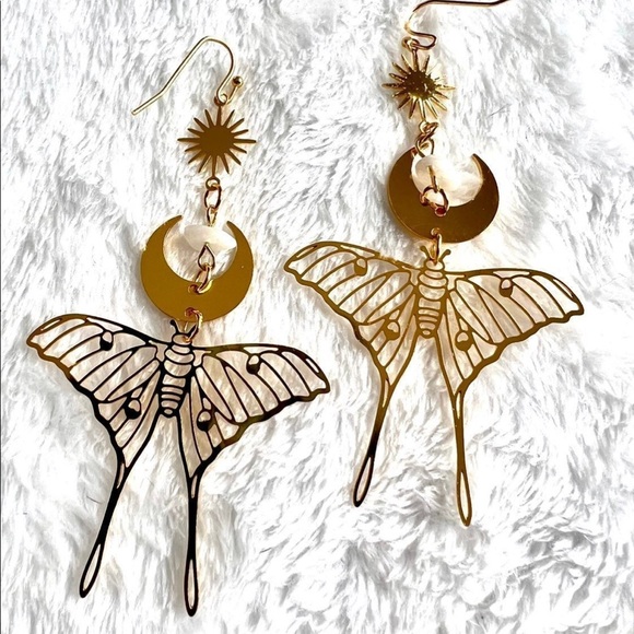 Jewelry - Luna Moth + Moon Dangle Earrings